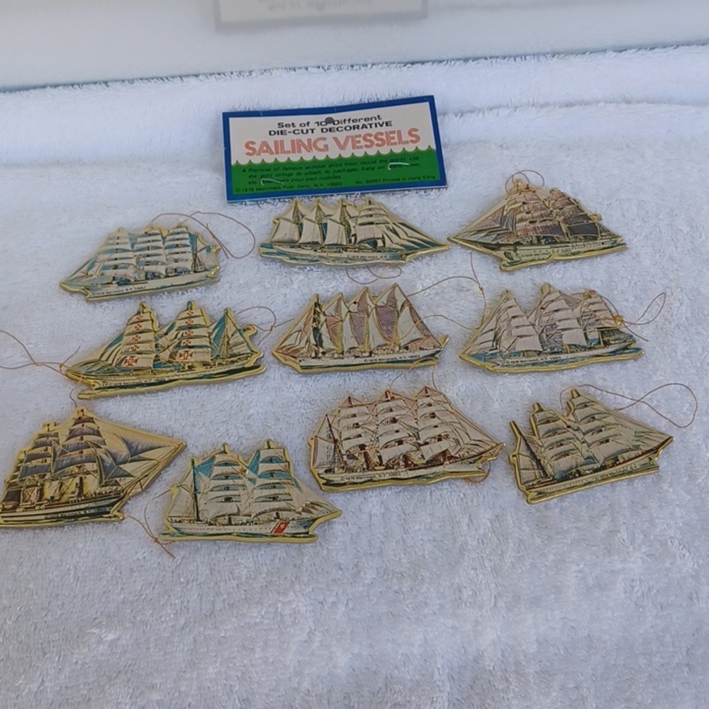 Decorative sailing vessels ornaments  set of 10 die cut from1979